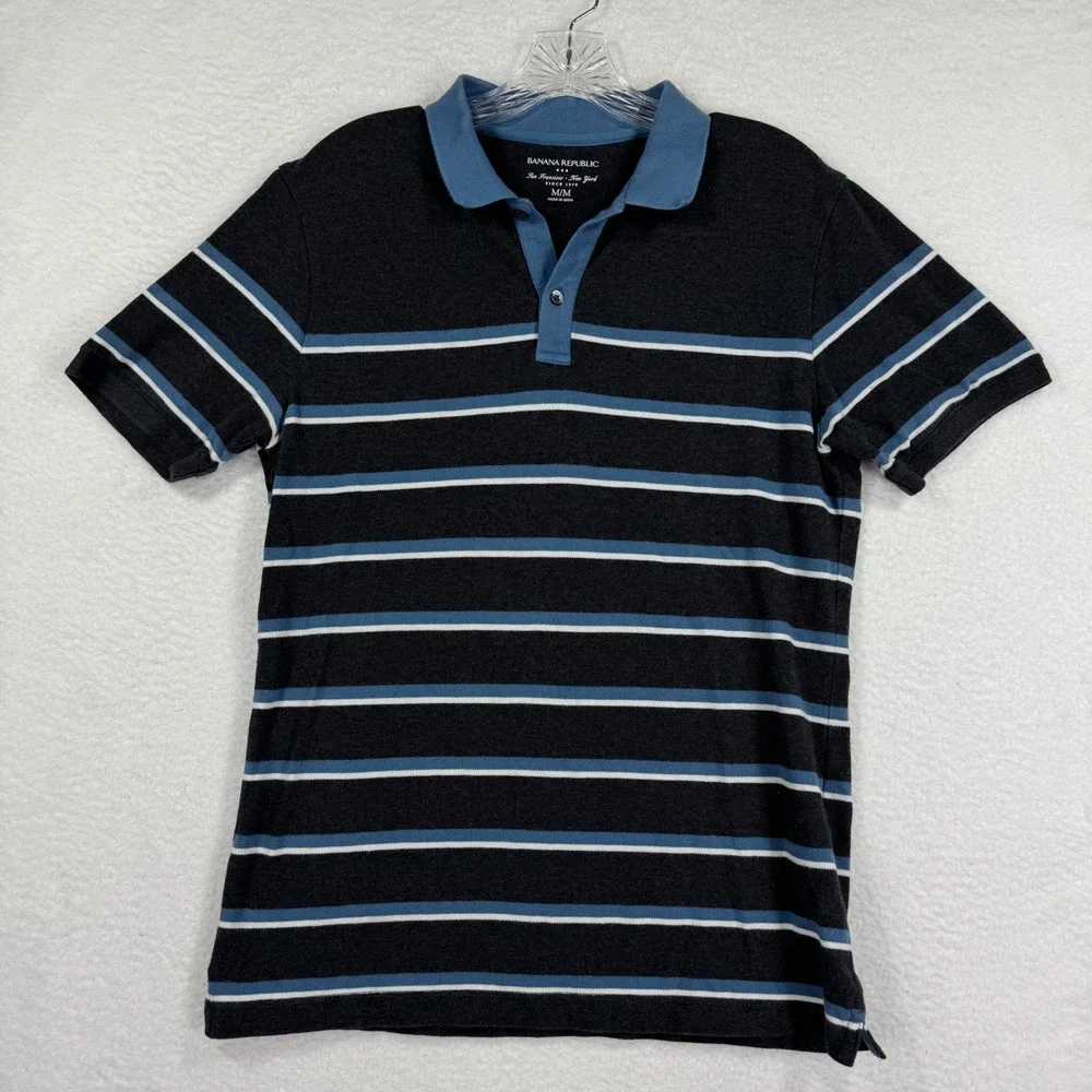 Banana Republic Polo Shirt Mens Medium‎ M Striped Short Sleeve Casual